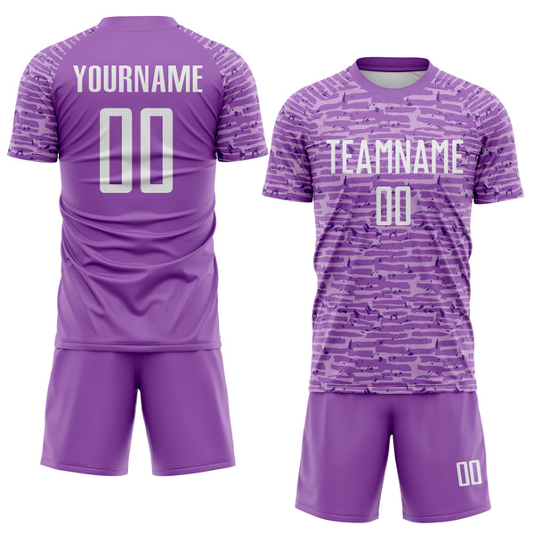 Custom Medium Purple-White Distressed Fragment Brush Stroke Sublimation Soccer Uniform Jersey