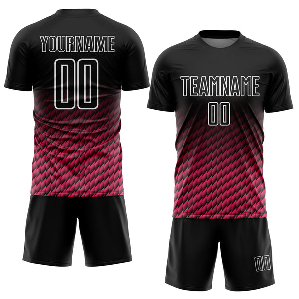 Custom Black Neon Pink-White Geometric Wave Gradient Sublimation Soccer Uniform Jersey