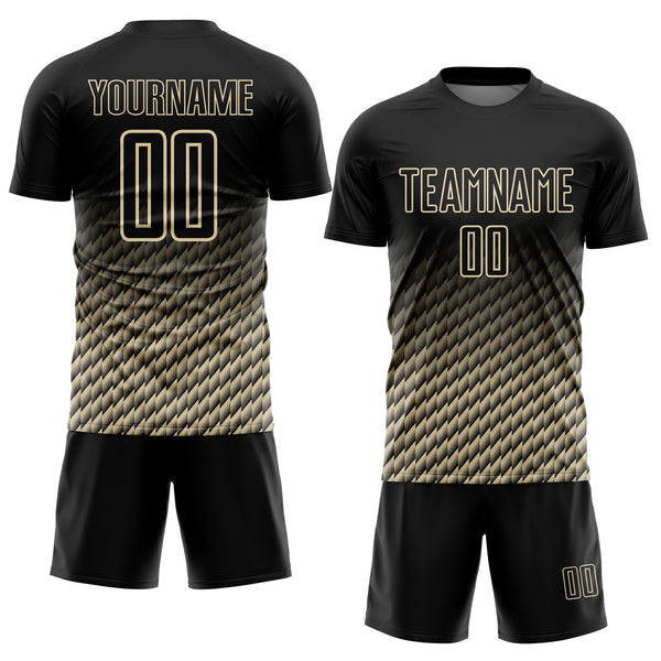 Custom Black-Cream Geometric Wave Gradient Sublimation Soccer Uniform Jersey
