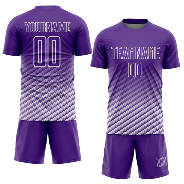 Custom Purple-White Geometric Wave Gradient Sublimation Soccer Uniform Jersey