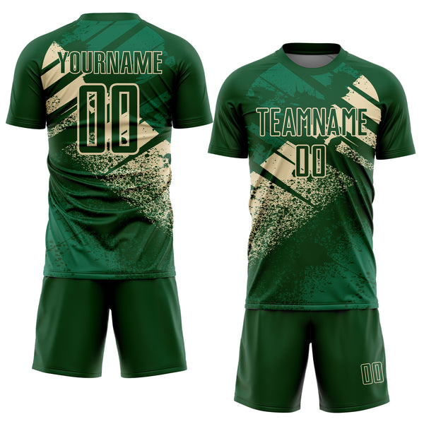 Custom Green-Cream Grunge Splatter Brush Stroke Sublimation Soccer Uniform Jersey