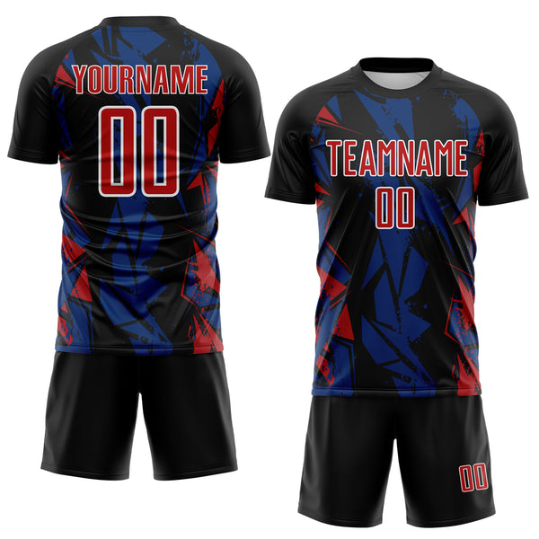 Custom Black Red Royal-White Geometric Shard Grunge Splash Sublimation Soccer Uniform Jersey