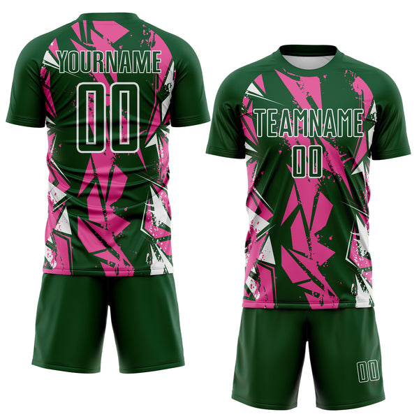 Custom Green Pink-White Geometric Shard Grunge Splash Sublimation Soccer Uniform Jersey