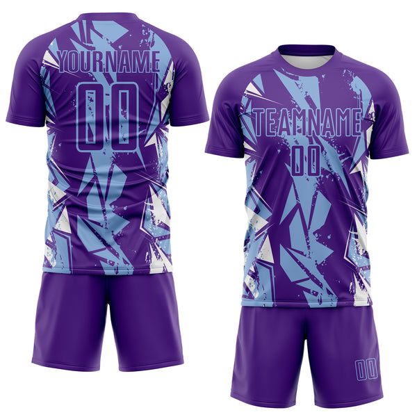 Custom Purple Light Blue-White Geometric Shard Grunge Splash Sublimation Soccer Uniform Jersey