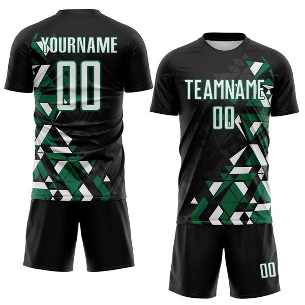 Custom Black White-Kelly Green Geometric Grid Gradient Sublimation Soccer Uniform Jersey