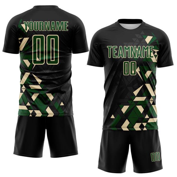Custom Black Green-Cream Geometric Grid Gradient Sublimation Soccer Uniform Jersey