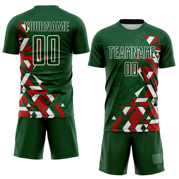 Custom Green Red-White Geometric Grid Gradient Sublimation Soccer Uniform Jersey