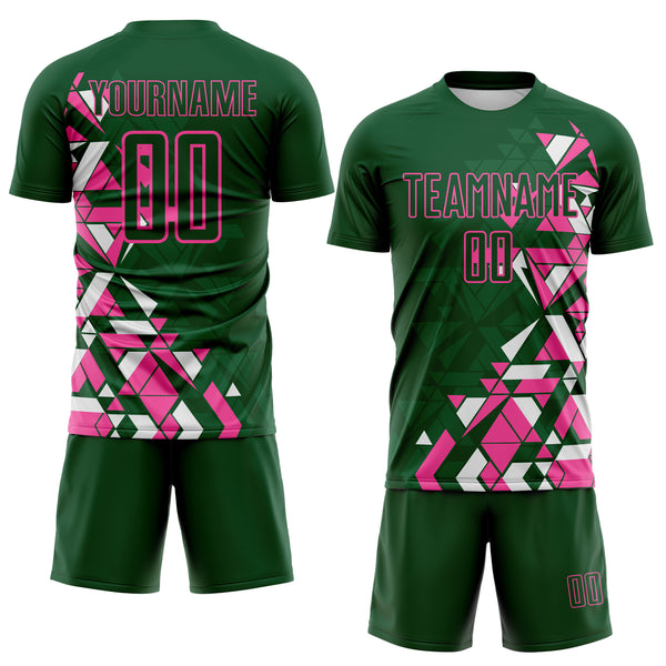 Custom Green Pink-White Geometric Grid Gradient Sublimation Soccer Uniform Jersey