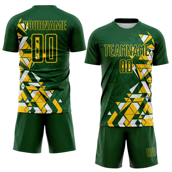 Custom Green Yellow-White Geometric Grid Gradient Sublimation Soccer Uniform Jersey