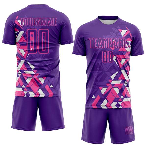 Custom Purple Pink-White Geometric Grid Gradient Sublimation Soccer Uniform Jersey