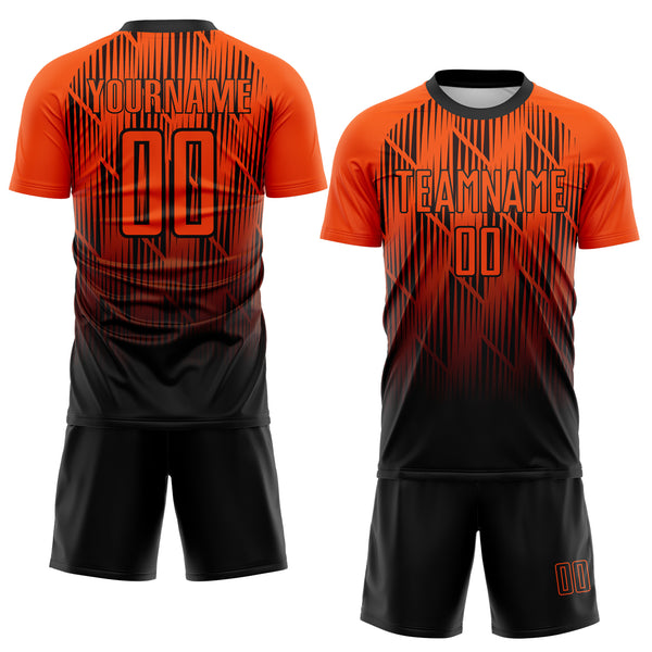 Custom Black-Orange Spiked Sharp Lines Gradient Sublimation Soccer Uniform Jersey