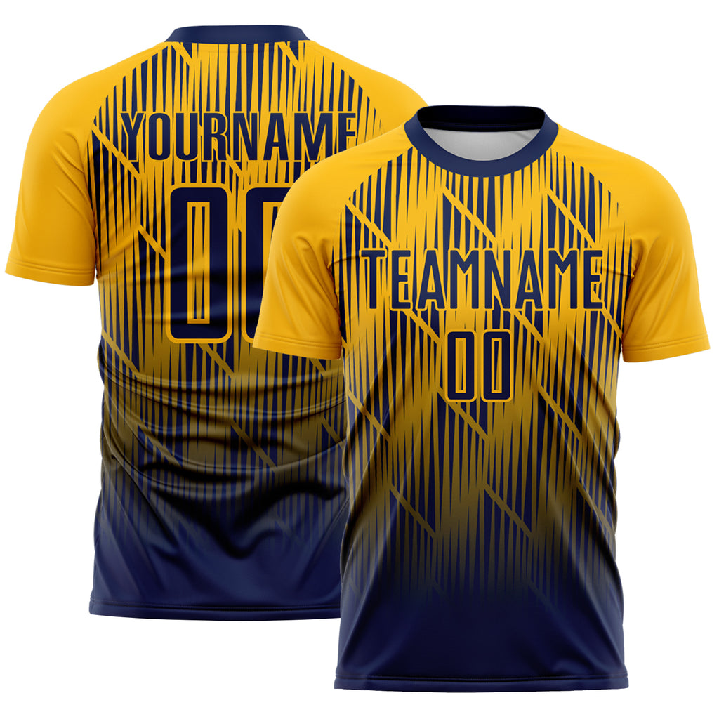 Custom Navy-Gold Spiked Sharp Lines Gradient Sublimation Soccer Uniform Jersey