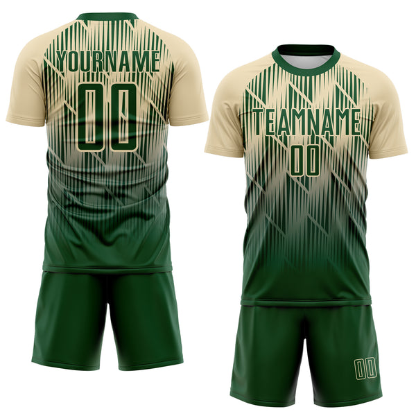 Custom Green-Cream Spiked Sharp Lines Gradient Sublimation Soccer Uniform Jersey