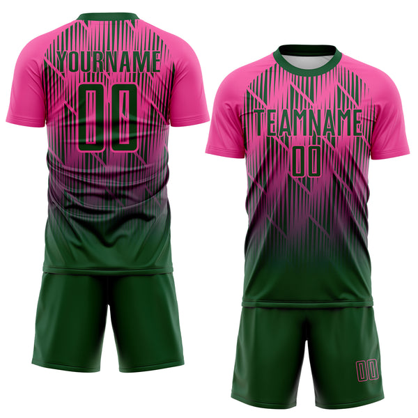Custom Green-Pink Spiked Sharp Lines Gradient Sublimation Soccer Uniform Jersey