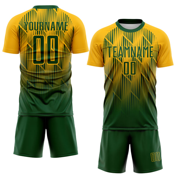 Custom Green-Gold Spiked Sharp Lines Gradient Sublimation Soccer Uniform Jersey