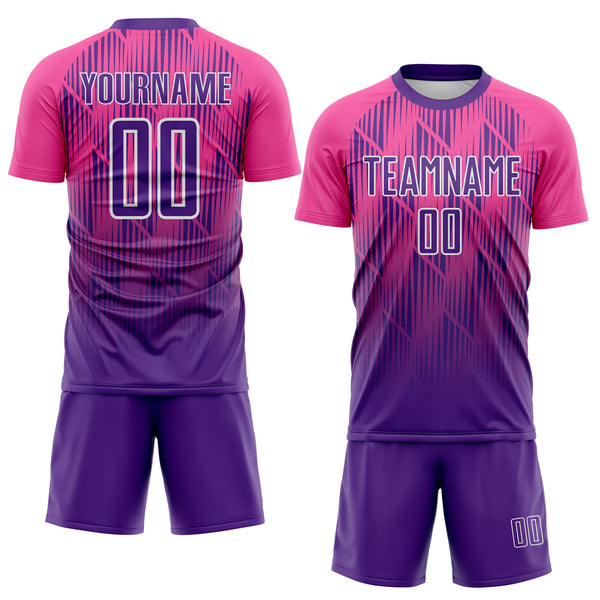 Custom Purple Pink-White Spiked Sharp Lines Gradient Sublimation Soccer Uniform Jersey