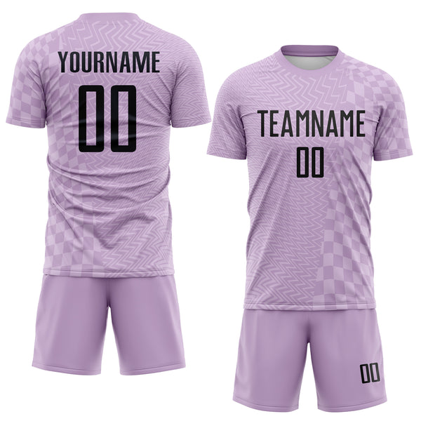 Custom Light Purple-Black Geometric Patchwork Asymmetry Checkered Zigzag Lines Sublimation Soccer Uniform Jersey