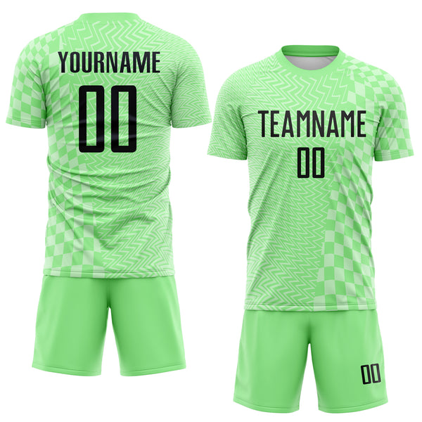Custom Pea Green-Black Geometric Patchwork Asymmetry Checkered Zigzag Lines Sublimation Soccer Uniform Jersey