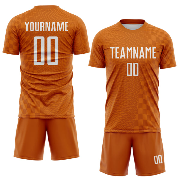 Custom Texas Orange-White Geometric Patchwork Asymmetry Checkered Zigzag Lines Sublimation Soccer Uniform Jersey