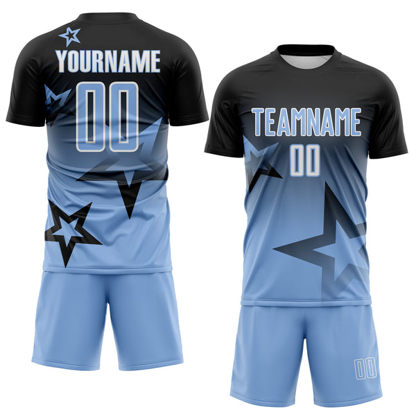Custom Black Light Blue-White Gradient Style Twinkle Star Sublimation Soccer Uniform Jersey