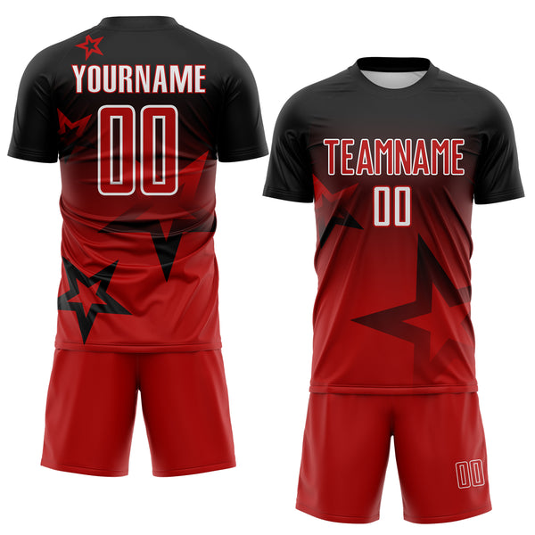 Custom Black Red-White Gradient Style Twinkle Star Sublimation Soccer Uniform Jersey