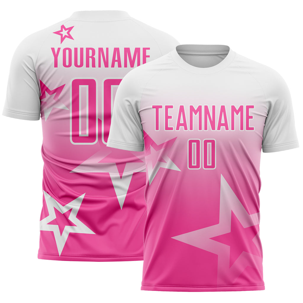 Custom White-Pink Gradient Style Twinkle Star Sublimation Soccer Uniform Jersey