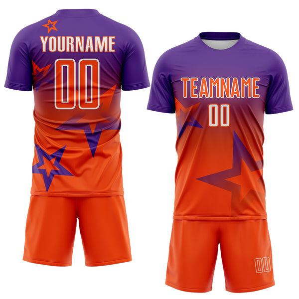 Custom Purple Orange-White Gradient Style Twinkle Star Sublimation Soccer Uniform Jersey