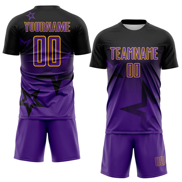 Custom Black Purple-Gold Gradient Style Twinkle Star Sublimation Soccer Uniform Jersey