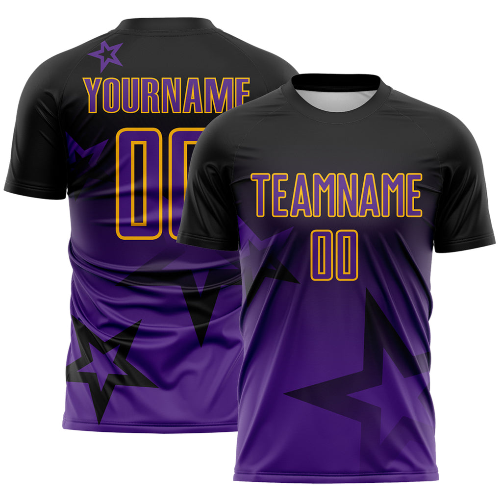Custom Black Purple-Gold Gradient Style Twinkle Star Sublimation Soccer Uniform Jersey