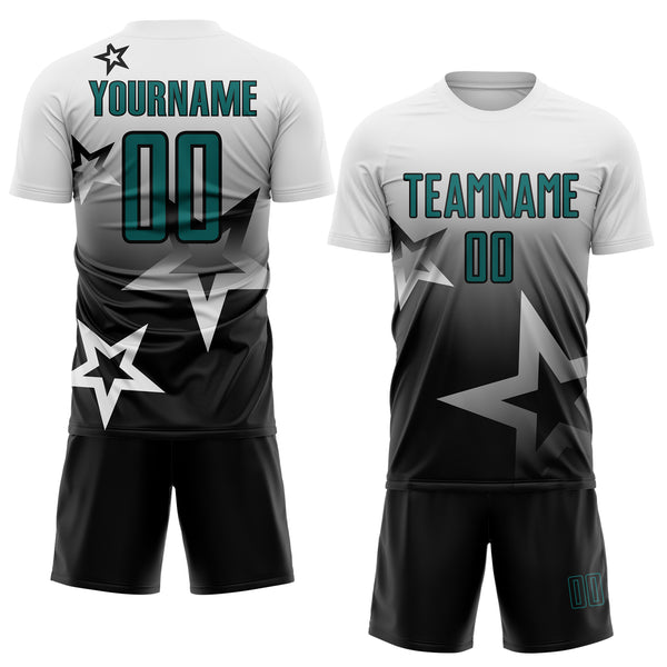 Custom White Teal-Black Gradient Style Twinkle Star Sublimation Soccer Uniform Jersey