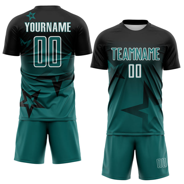 Custom Black Teal-White Gradient Style Twinkle Star Sublimation Soccer Uniform Jersey