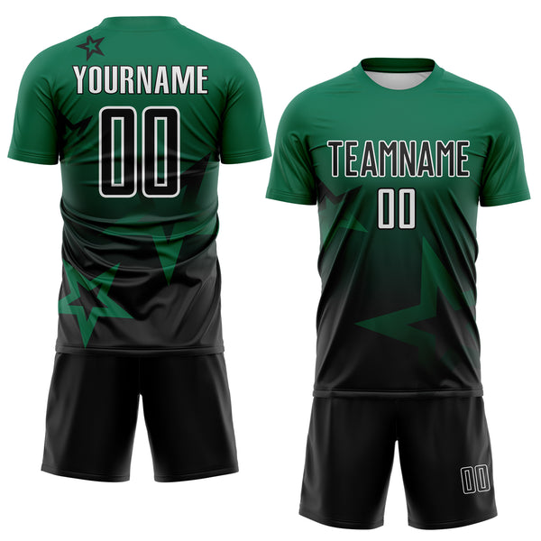 Custom Kelly Green Black-White Gradient Style Twinkle Star Sublimation Soccer Uniform Jersey