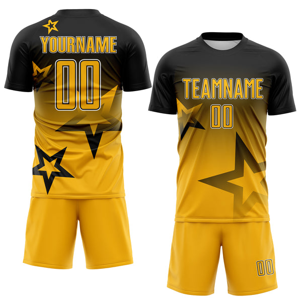 Custom Black Gold-White Gradient Style Twinkle Star Sublimation Soccer Uniform Jersey