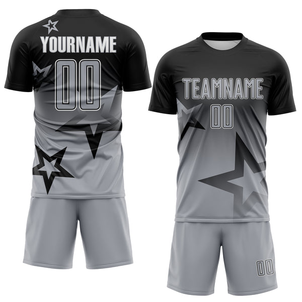 Custom Black Gray-White Gradient Style Twinkle Star Sublimation Soccer Uniform Jersey