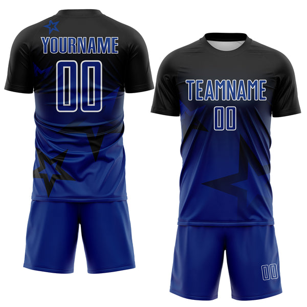Custom Black Royal-White Gradient Style Twinkle Star Sublimation Soccer Uniform Jersey