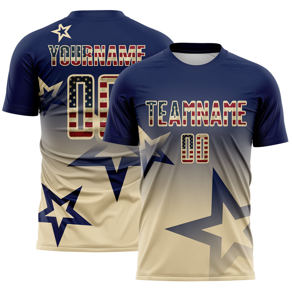 Custom Navy Vintage USA Flag-Cream Gradient Style Twinkle Star Sublimation Soccer Uniform Jersey