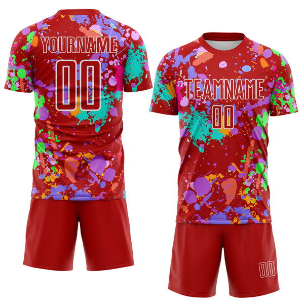 Custom Graffiti Pattern Red-White Paint Splatter Sublimation Soccer Uniform Jersey