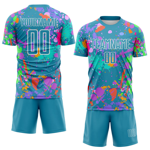 Custom Graffiti Pattern Panther Blue-White Paint Splatter Sublimation Soccer Uniform Jersey