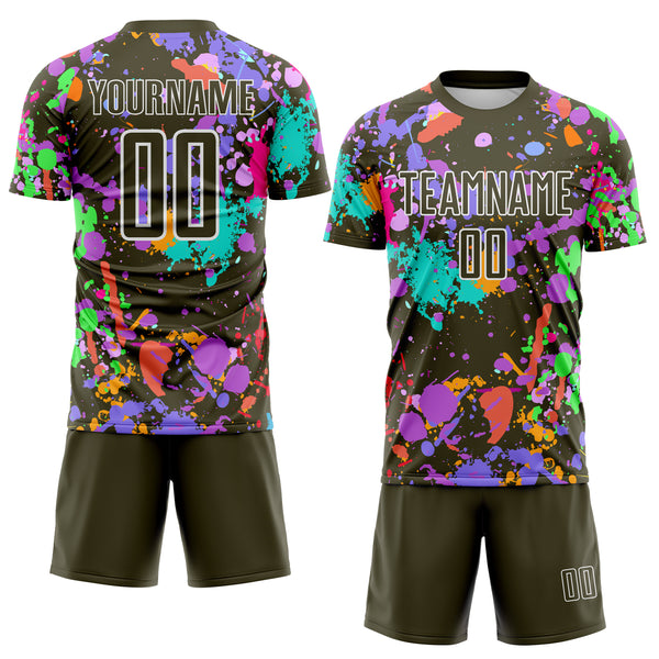 Custom Graffiti Pattern Olive-White Paint Splatter Sublimation Soccer Uniform Jersey