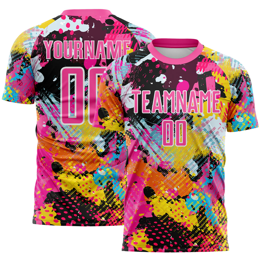 Custom Graffiti Pattern Pink-White Paint Splatter Sublimation Soccer Uniform Jersey