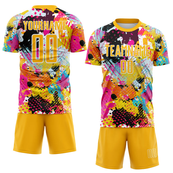 Custom Graffiti Pattern Gold-White Paint Splatter Sublimation Soccer Uniform Jersey