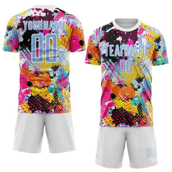 Custom Graffiti Pattern Light Blue-White Paint Splatter Sublimation Soccer Uniform Jersey