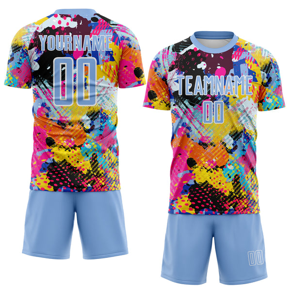 Custom Graffiti Pattern Light Blue-White Paint Splatter Sublimation Soccer Uniform Jersey