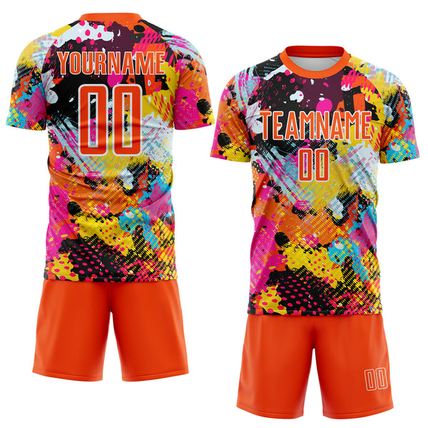 Custom Graffiti Pattern Orange-White Paint Splatter Sublimation Soccer Uniform Jersey