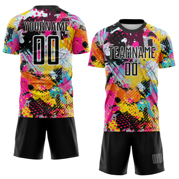 Custom Graffiti Pattern Black White-Panther Blue Paint Splatter Sublimation Soccer Uniform Jersey