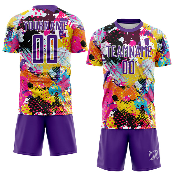 Custom Graffiti Pattern Purple-White Paint Splatter Sublimation Soccer Uniform Jersey
