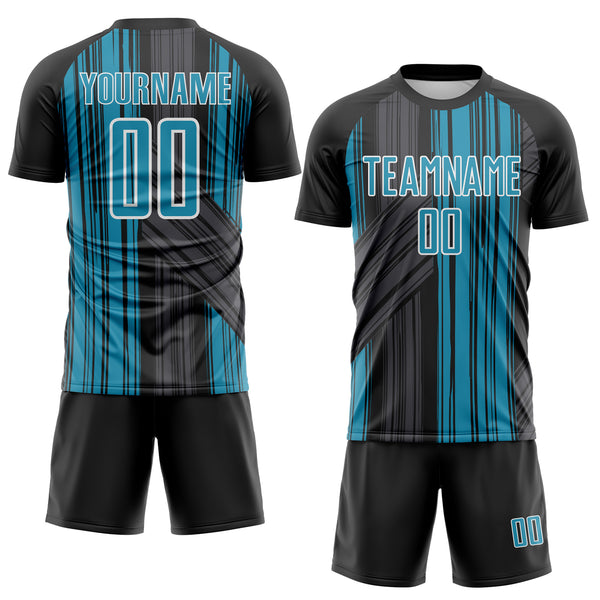 Custom Black Panther Blue-White Brush Stroke Fluid Stripes Sublimation Soccer Uniform Jersey