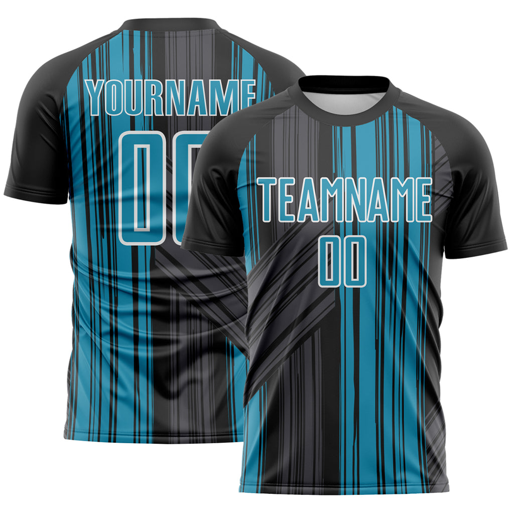 Custom Black Panther Blue-White Brush Stroke Fluid Stripes Sublimation Soccer Uniform Jersey