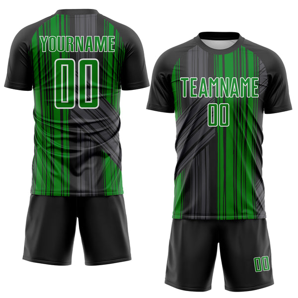 Custom Black Grass Green-White Brush Stroke Fluid Stripes Sublimation Soccer Uniform Jersey
