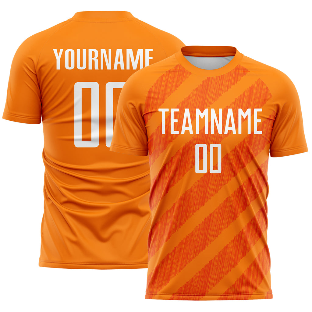 Custom Bay Orange White-Orange Diagonal Stripes Sublimation Soccer Uniform Jersey